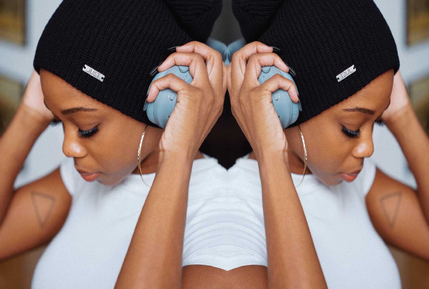 Pastor Deb listening with headphones